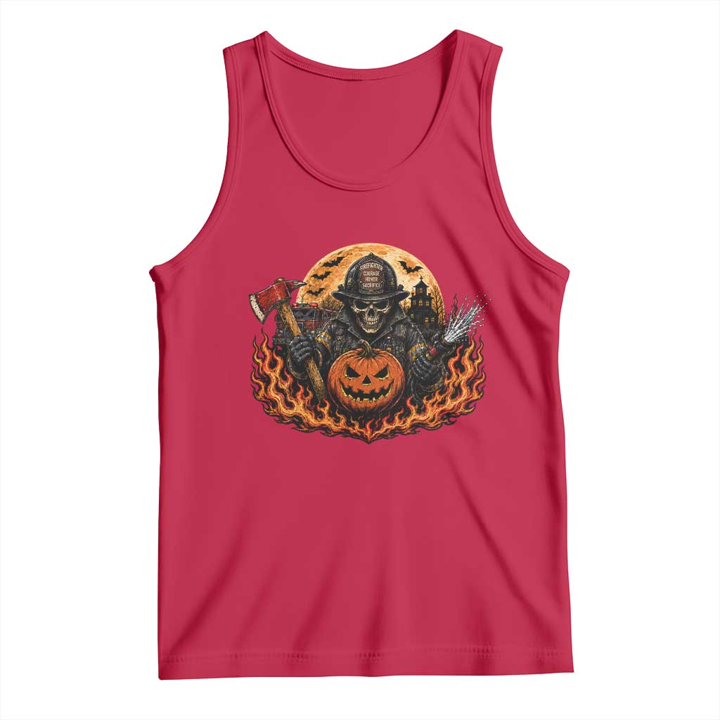Skeleton Firefighter Pumpkin Halloween Tank Top Courage Honor Sacrifice Spooky Gift