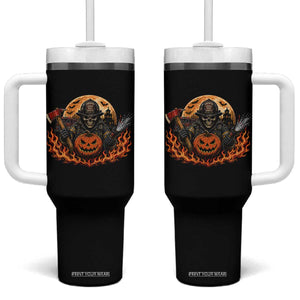 Skeleton Firefighter Pumpkin Halloween Tumbler With Handle Courage Honor Sacrifice Spooky Gift