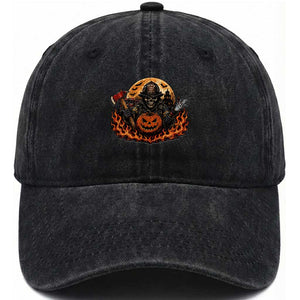 Skeleton Firefighter Pumpkin Halloween Washed Cotton Baseball Cap Courage Honor Sacrifice Spooky Gift