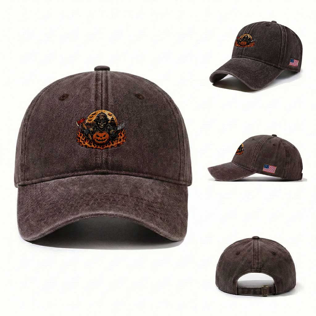 Skeleton Firefighter Pumpkin Halloween Washed Cotton Baseball Cap Courage Honor Sacrifice Spooky Gift