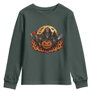 Skeleton Firefighter Pumpkin Halloween Youth Sweatshirt Courage Honor Sacrifice Spooky Gift