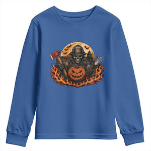 Skeleton Firefighter Pumpkin Halloween Youth Sweatshirt Courage Honor Sacrifice Spooky Gift