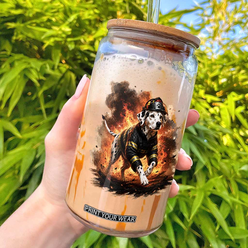 Dalmatian Firefighter Hero Glass Can Fire Engine Rescue Dog Lover Gift