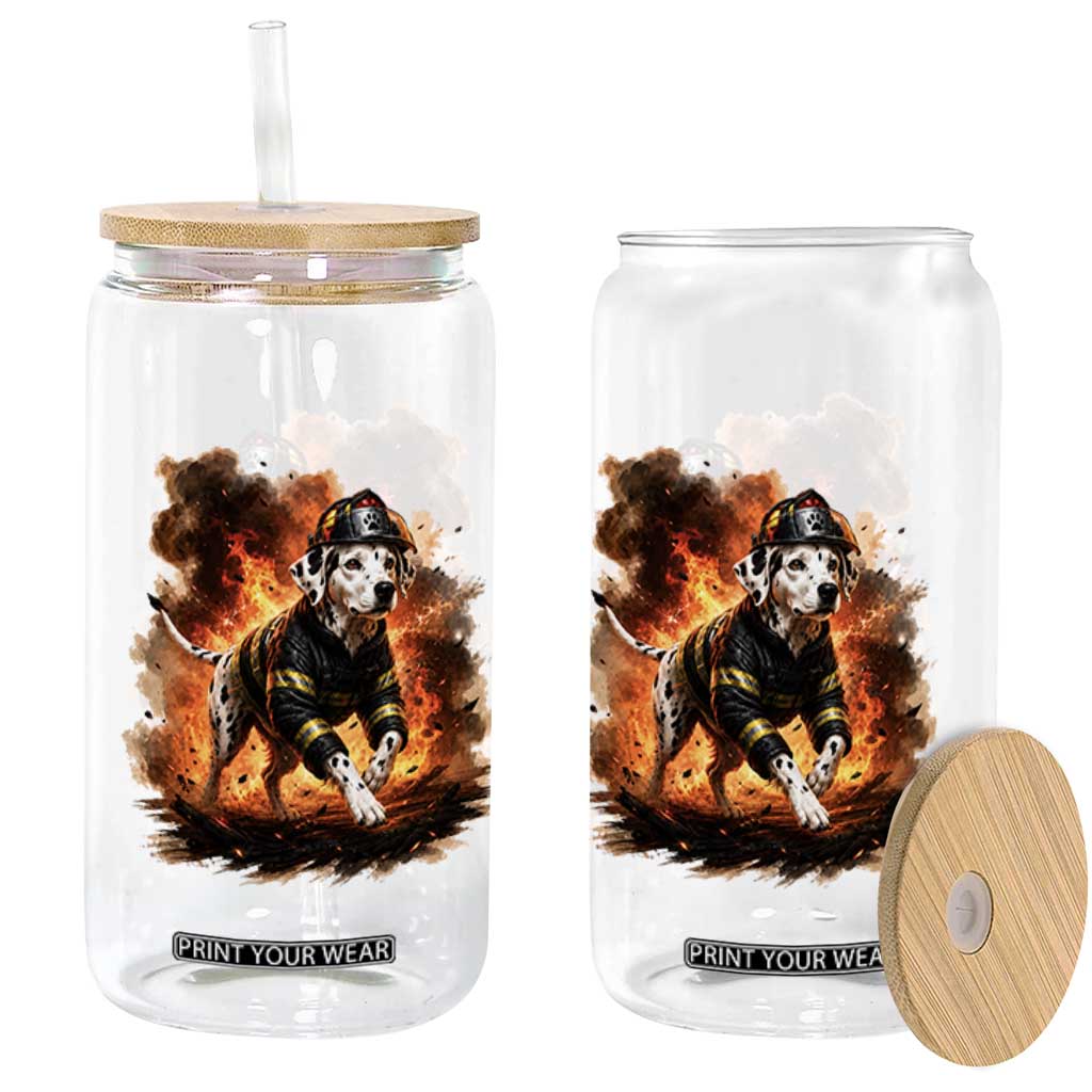 Dalmatian Firefighter Hero Glass Can Fire Engine Rescue Dog Lover Gift