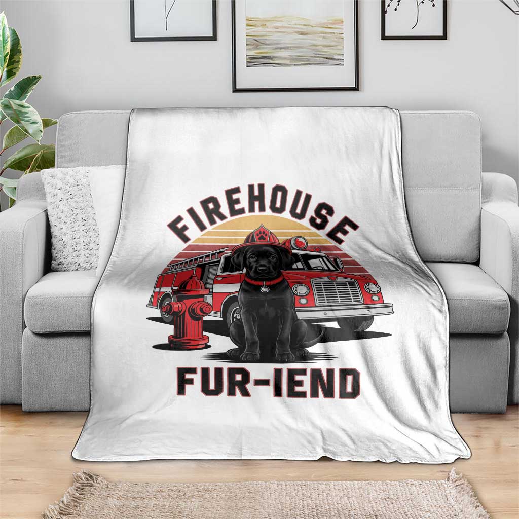 Firehouse Furiend Black Labrador Firefighter Throw Blanket Fire Engine Rescue Dog Lover Gift