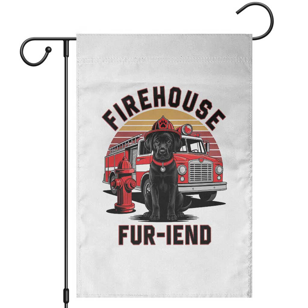 Firehouse Furiend Black Labrador Firefighter Garden Flag Fire Engine Rescue Dog Lover Gift