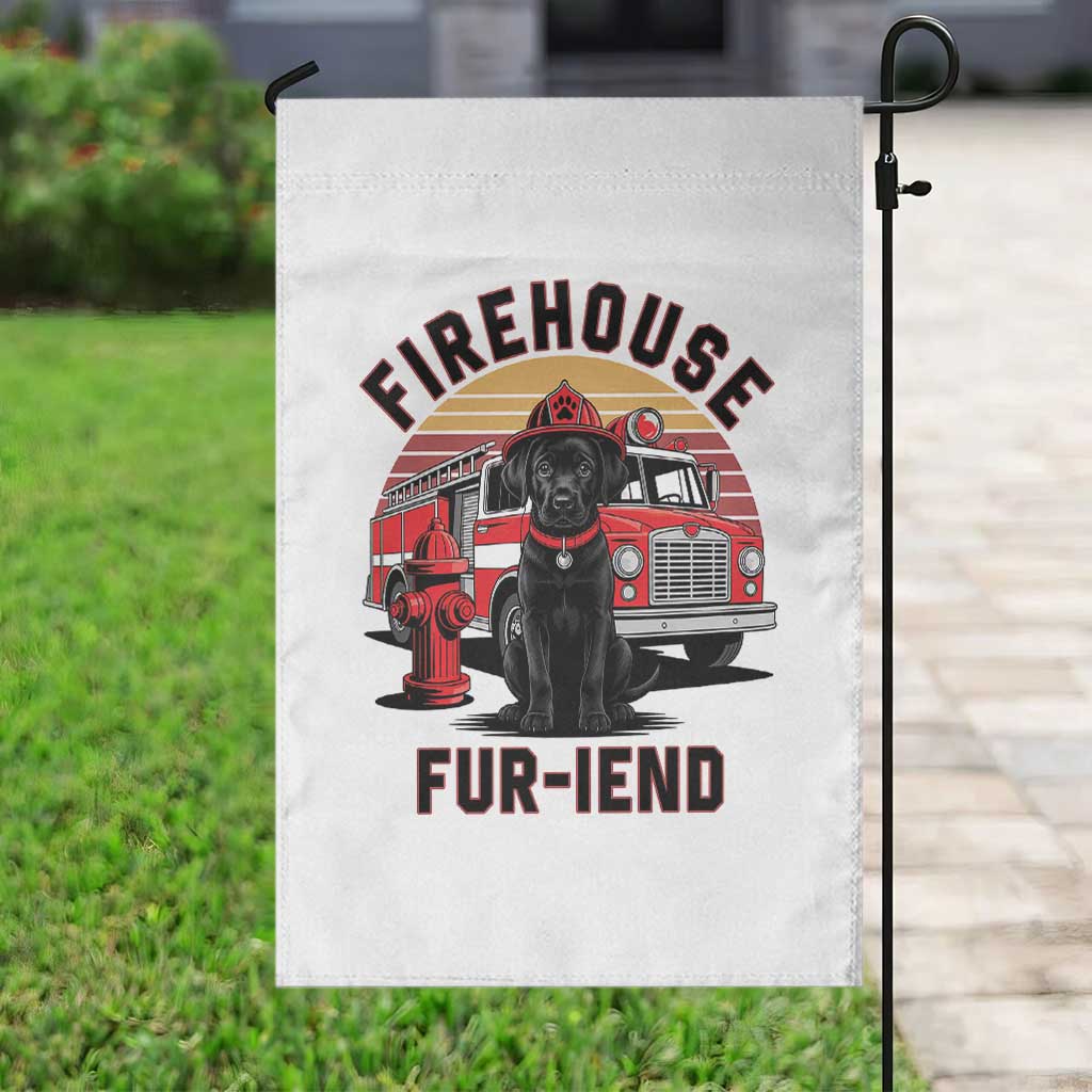 Firehouse Furiend Black Labrador Firefighter Garden Flag Fire Engine Rescue Dog Lover Gift