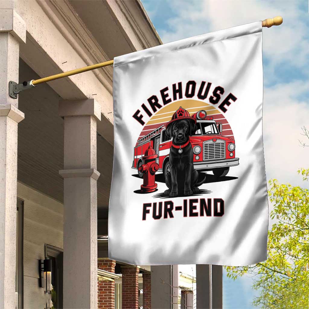 Firehouse Furiend Black Labrador Firefighter Garden Flag Fire Engine Rescue Dog Lover Gift