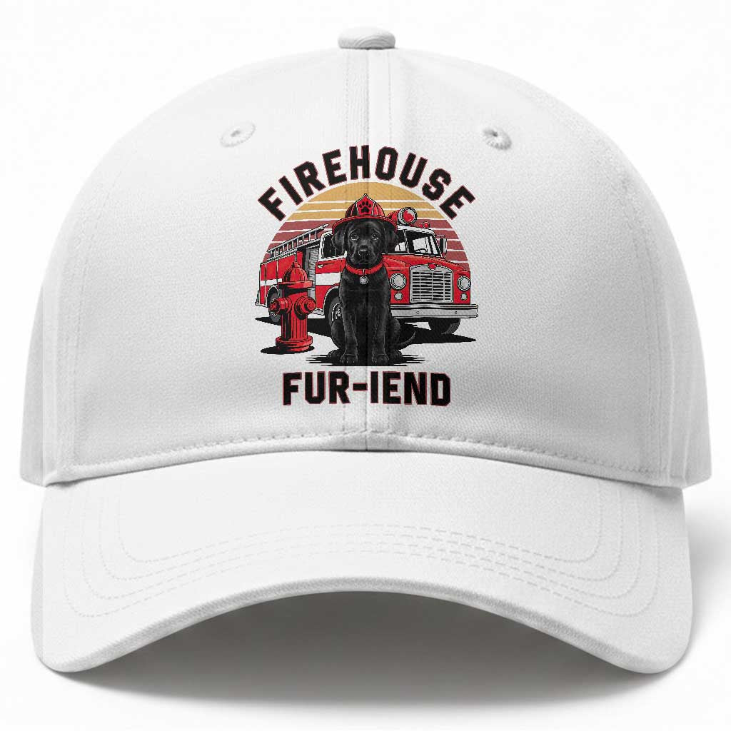 Firehouse Furiend Black Labrador Firefighter Baseball Cap Fire Engine Rescue Dog Lover Gift