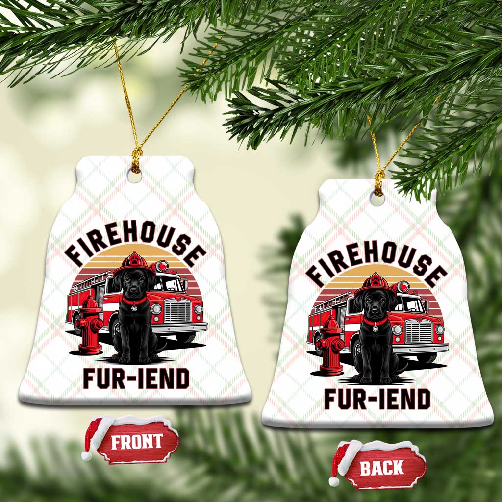 Firehouse Furiend Black Labrador Firefighter Ceramic Ornament Fire Engine Rescue Dog Lover Gift