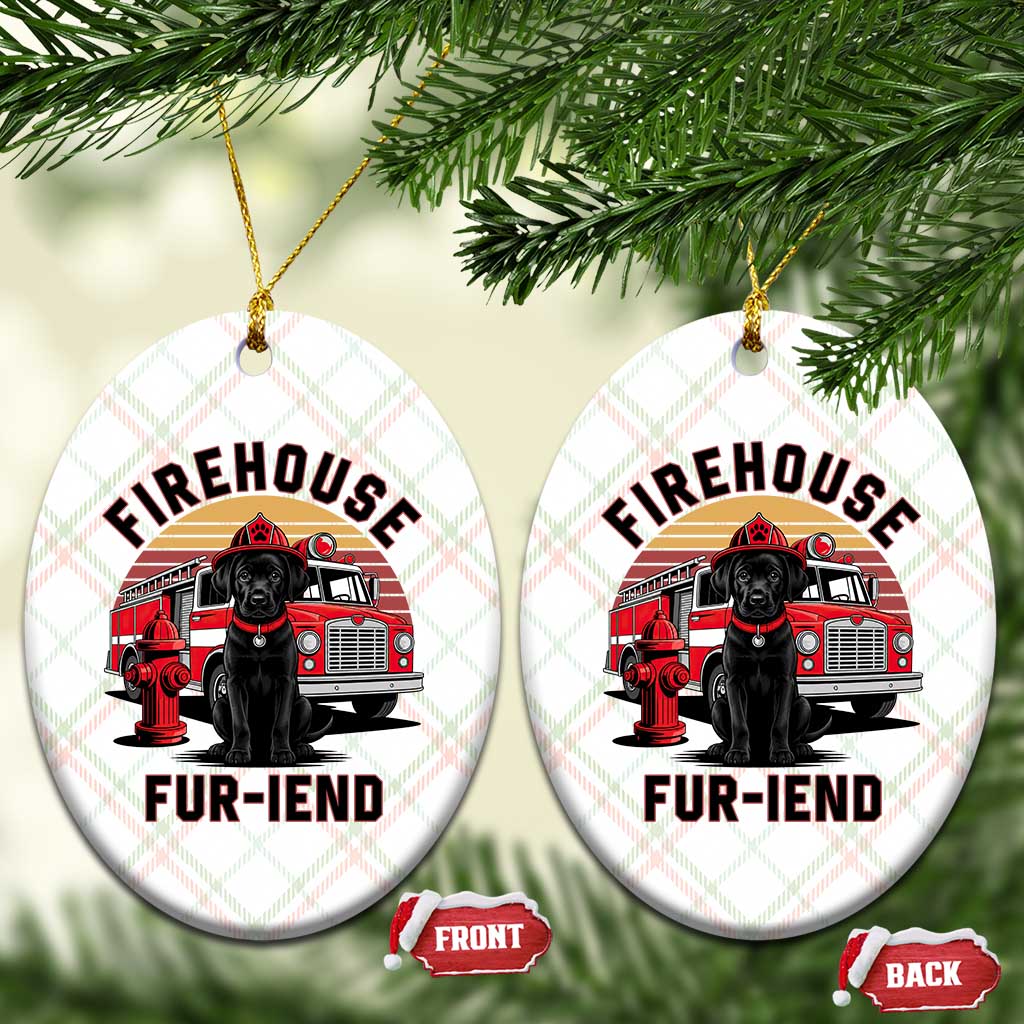 Firehouse Furiend Black Labrador Firefighter Ceramic Ornament Fire Engine Rescue Dog Lover Gift