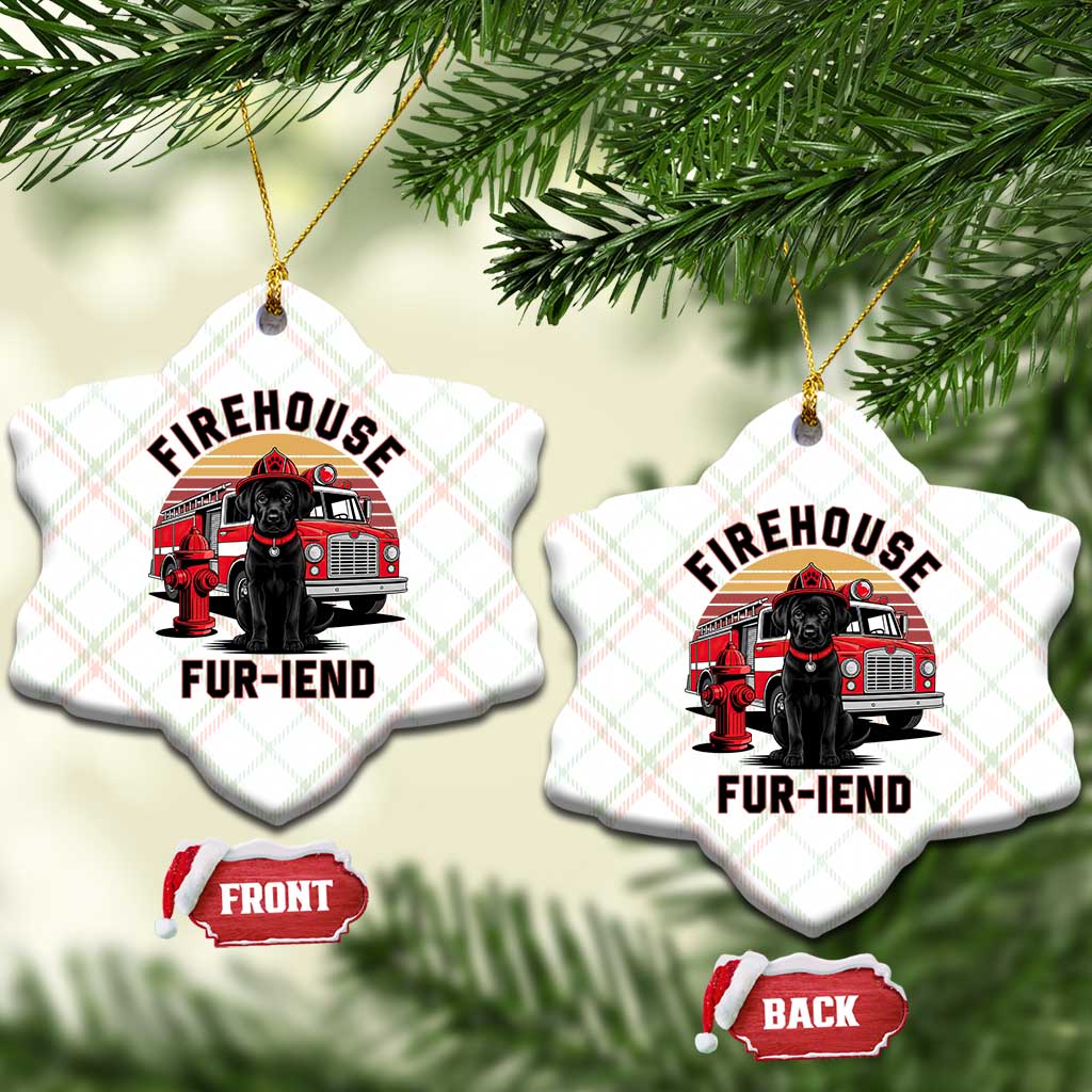 Firehouse Furiend Black Labrador Firefighter Ceramic Ornament Fire Engine Rescue Dog Lover Gift
