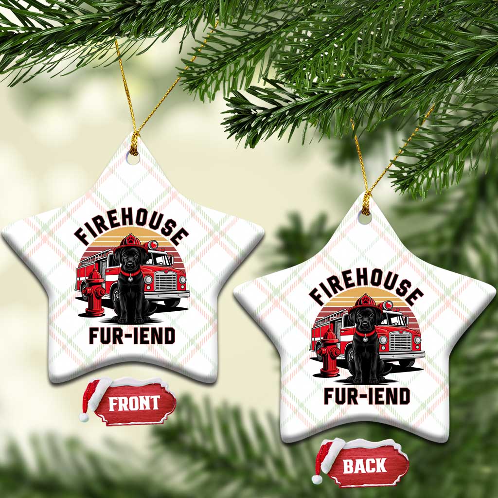 Firehouse Furiend Black Labrador Firefighter Ceramic Ornament Fire Engine Rescue Dog Lover Gift
