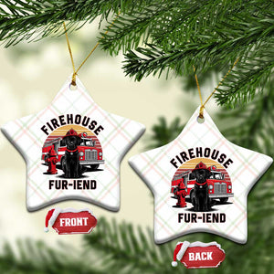 Firehouse Furiend Black Labrador Firefighter Ceramic Ornament Fire Engine Rescue Dog Lover Gift