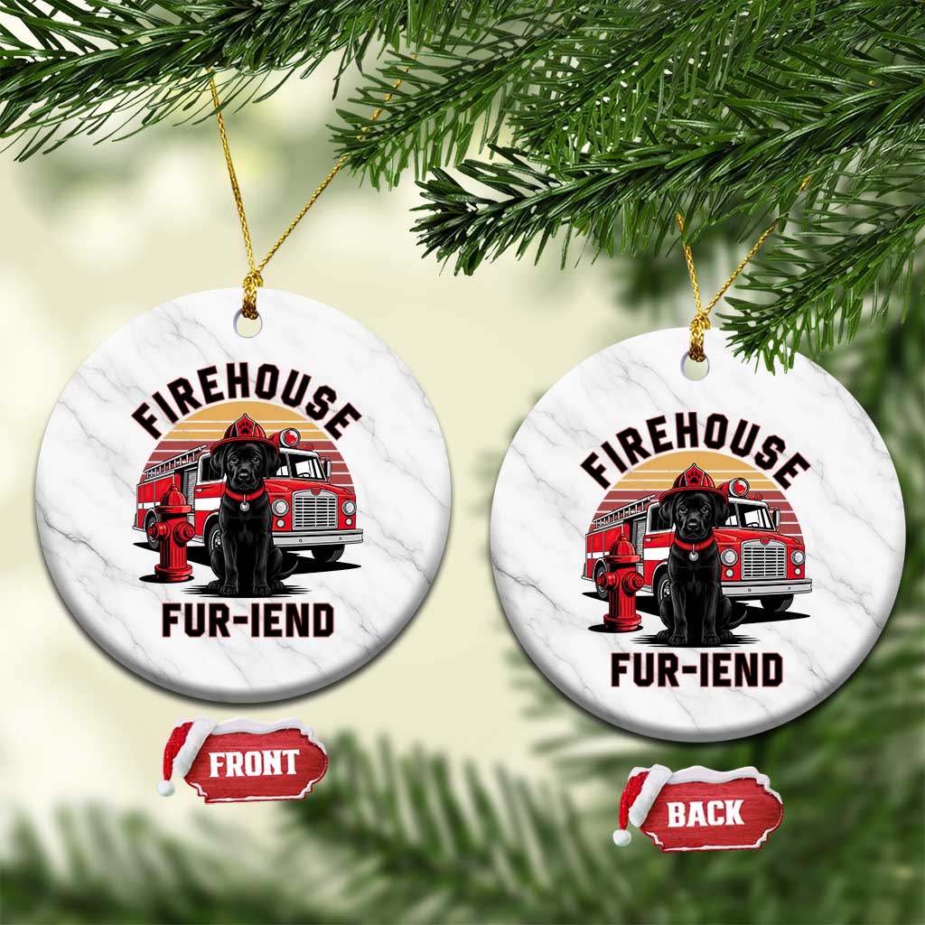 Firehouse Furiend Black Labrador Firefighter Ceramic Ornament Fire Engine Rescue Dog Lover Gift