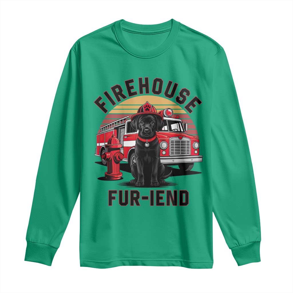 Firehouse Furiend Black Labrador Firefighter Long Sleeve Shirt Fire Engine Rescue Dog Lover Gift