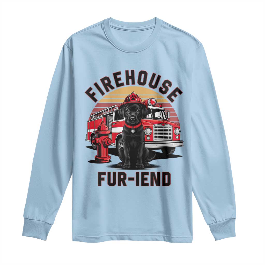 Firehouse Furiend Black Labrador Firefighter Long Sleeve Shirt Fire Engine Rescue Dog Lover Gift