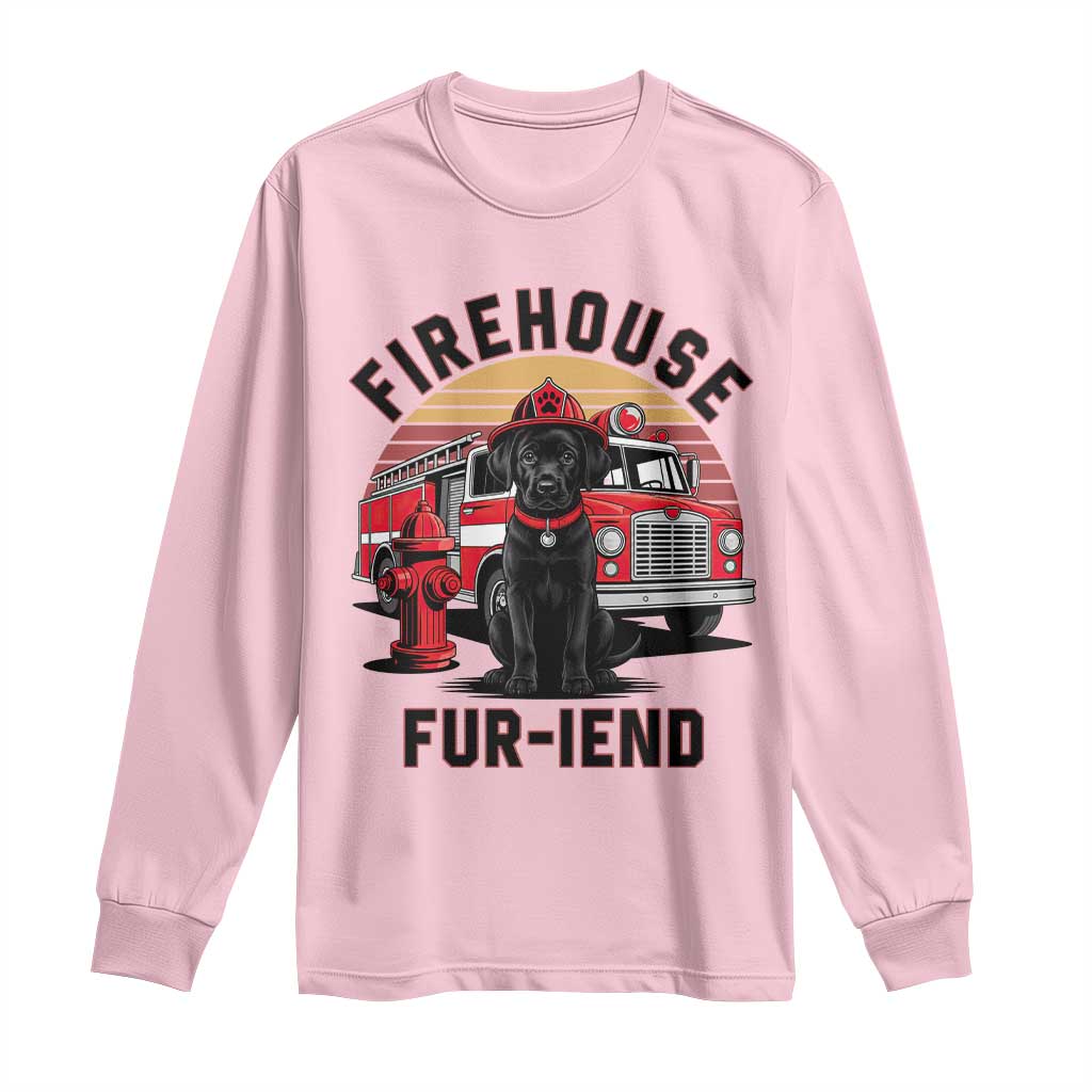 Firehouse Furiend Black Labrador Firefighter Long Sleeve Shirt Fire Engine Rescue Dog Lover Gift
