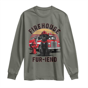 Firehouse Furiend Black Labrador Firefighter Long Sleeve Shirt Fire Engine Rescue Dog Lover Gift