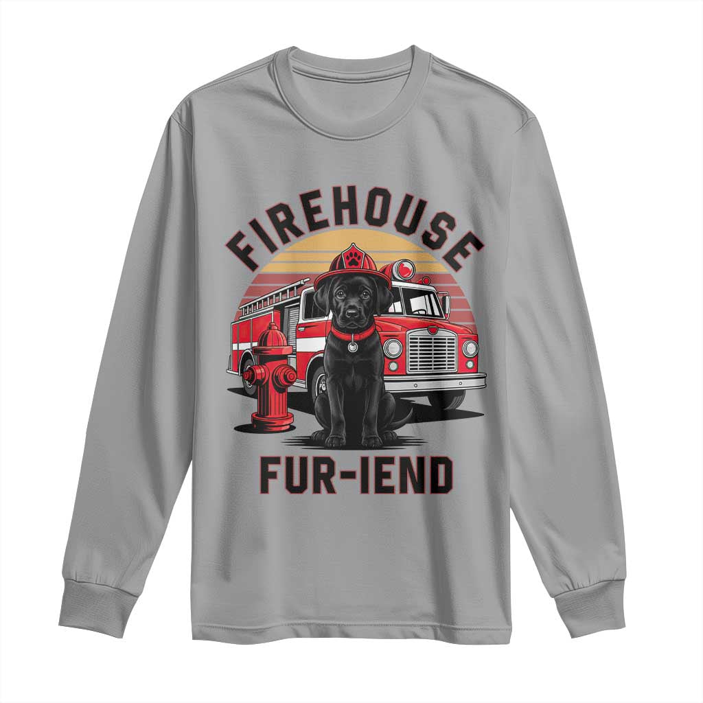 Firehouse Furiend Black Labrador Firefighter Long Sleeve Shirt Fire Engine Rescue Dog Lover Gift