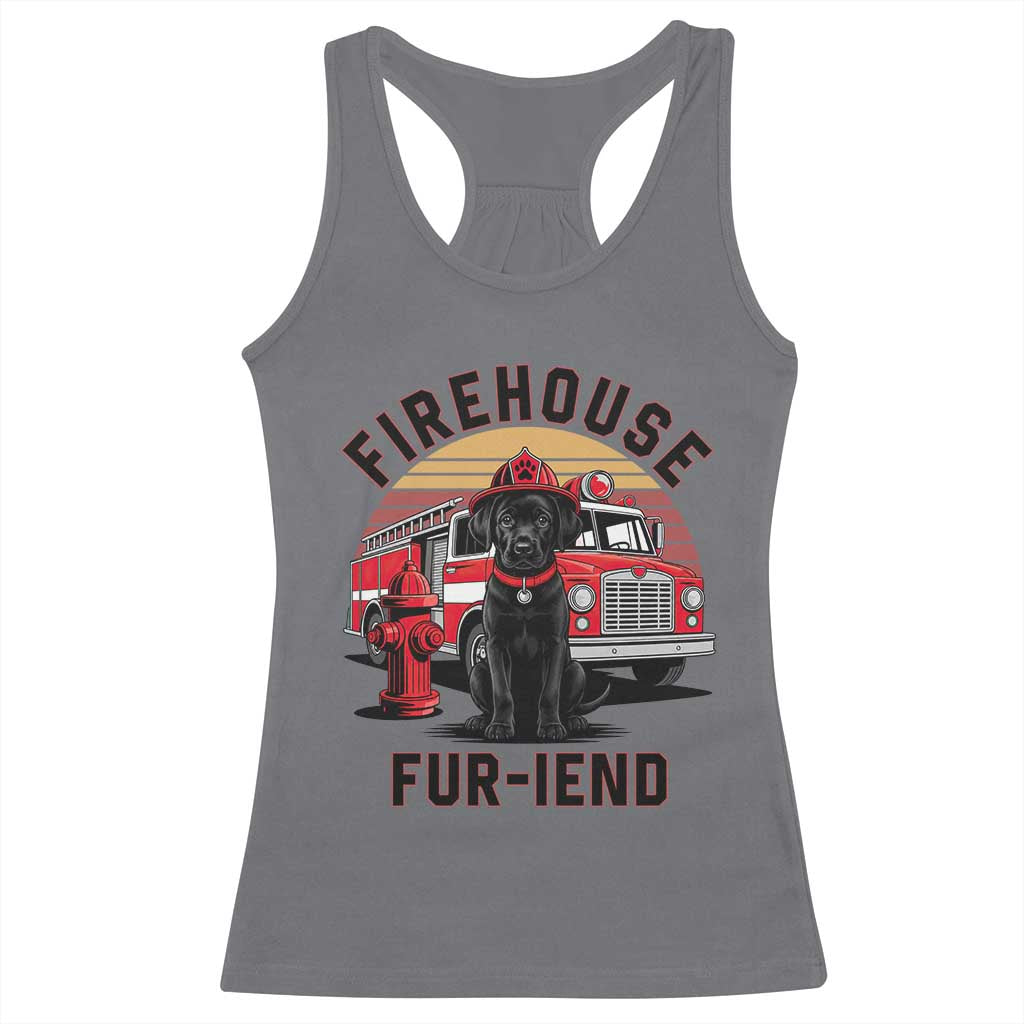 Firehouse Furiend Black Labrador Firefighter Racerback Tank Top Fire Engine Rescue Dog Lover Gift