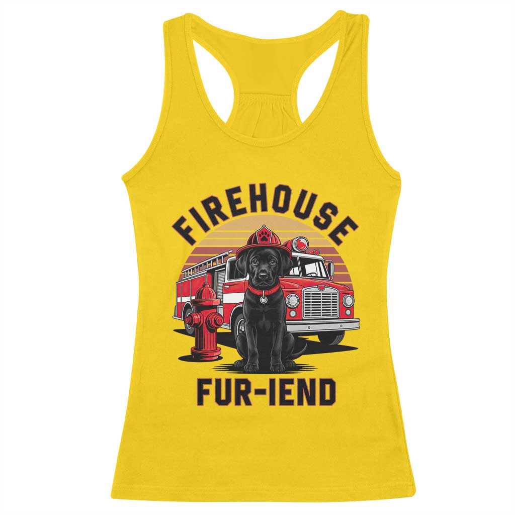 Firehouse Furiend Black Labrador Firefighter Racerback Tank Top Fire Engine Rescue Dog Lover Gift