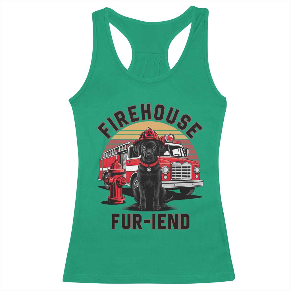Firehouse Furiend Black Labrador Firefighter Racerback Tank Top Fire Engine Rescue Dog Lover Gift