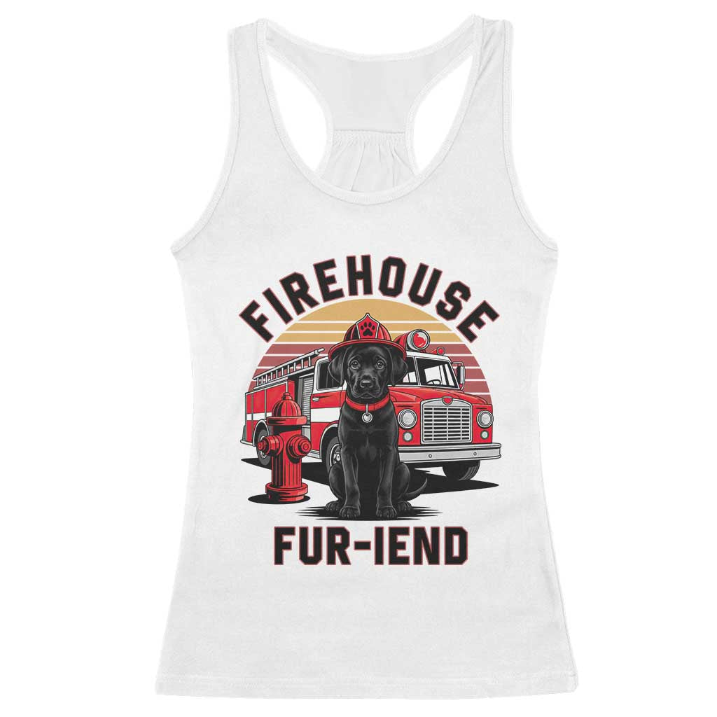 Firehouse Furiend Black Labrador Firefighter Racerback Tank Top Fire Engine Rescue Dog Lover Gift