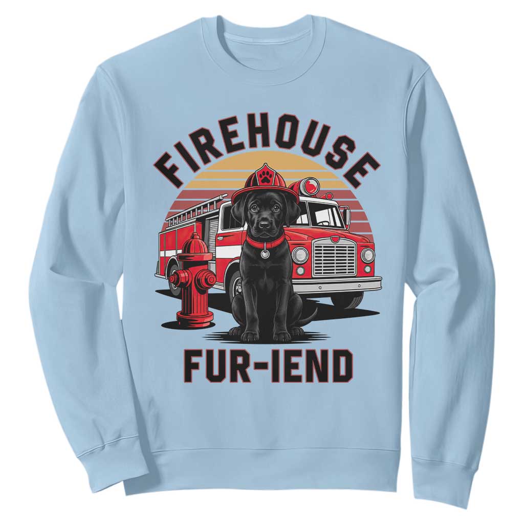 Firehouse Furiend Black Labrador Firefighter Sweatshirt Fire Engine Rescue Dog Lover Gift
