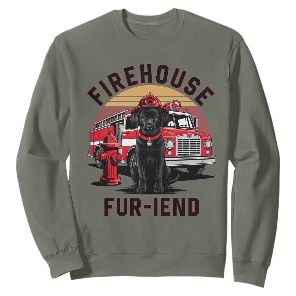 Firehouse Furiend Black Labrador Firefighter Sweatshirt Fire Engine Rescue Dog Lover Gift