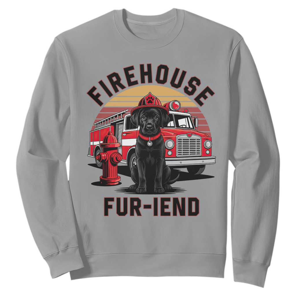 Firehouse Furiend Black Labrador Firefighter Sweatshirt Fire Engine Rescue Dog Lover Gift