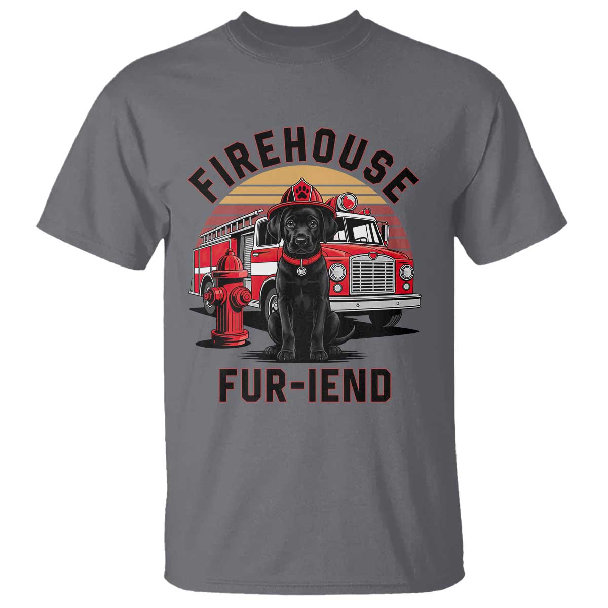 Firehouse Furiend Black Labrador Firefighter T Shirt Fire Engine Rescue Dog Lover Gift