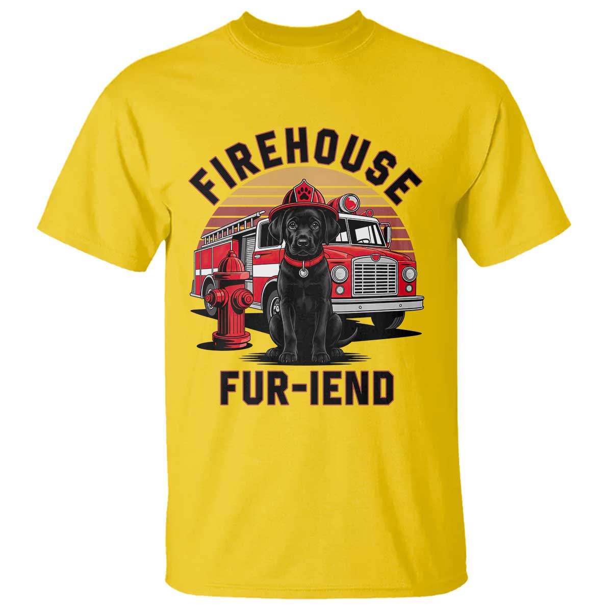 Firehouse Furiend Black Labrador Firefighter T Shirt Fire Engine Rescue Dog Lover Gift