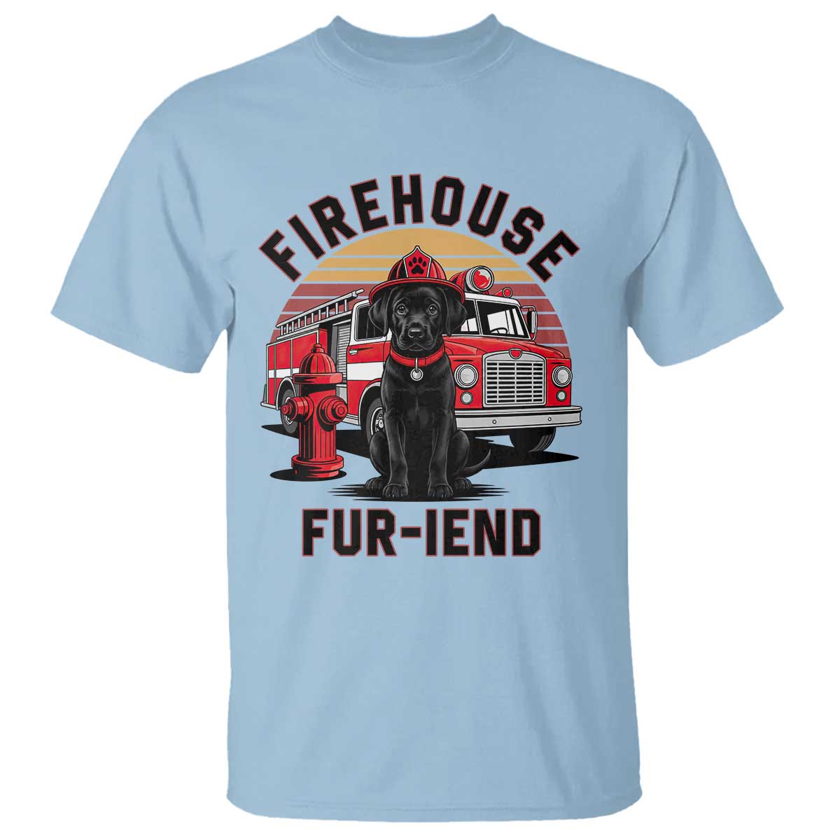 Firehouse Furiend Black Labrador Firefighter T Shirt Fire Engine Rescue Dog Lover Gift