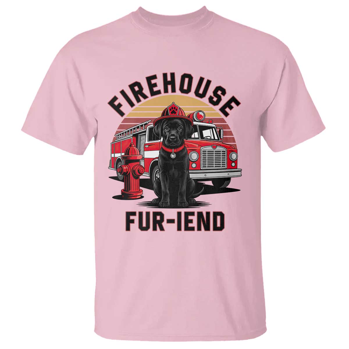 Firehouse Furiend Black Labrador Firefighter T Shirt Fire Engine Rescue Dog Lover Gift