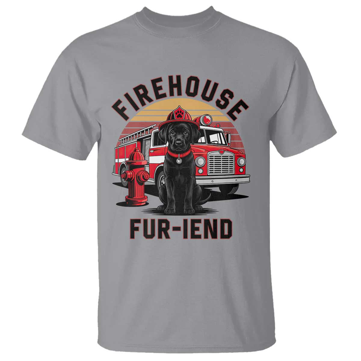 Firehouse Furiend Black Labrador Firefighter T Shirt Fire Engine Rescue Dog Lover Gift