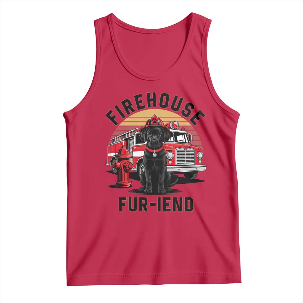 Firehouse Furiend Black Labrador Firefighter Tank Top Fire Engine Rescue Dog Lover Gift