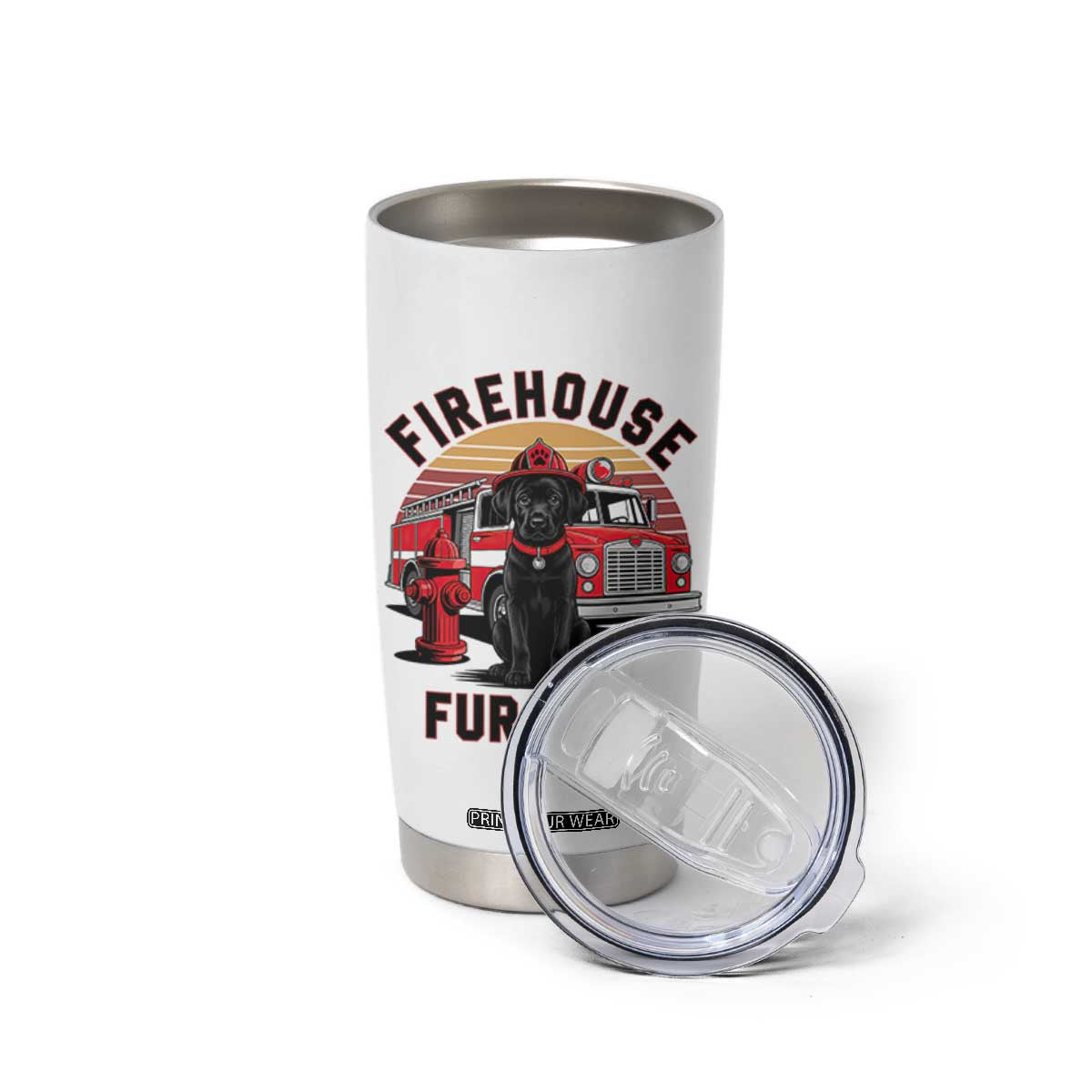 Firehouse Furiend Black Labrador Firefighter Tumbler Cup Fire Engine Rescue Dog Lover Gift