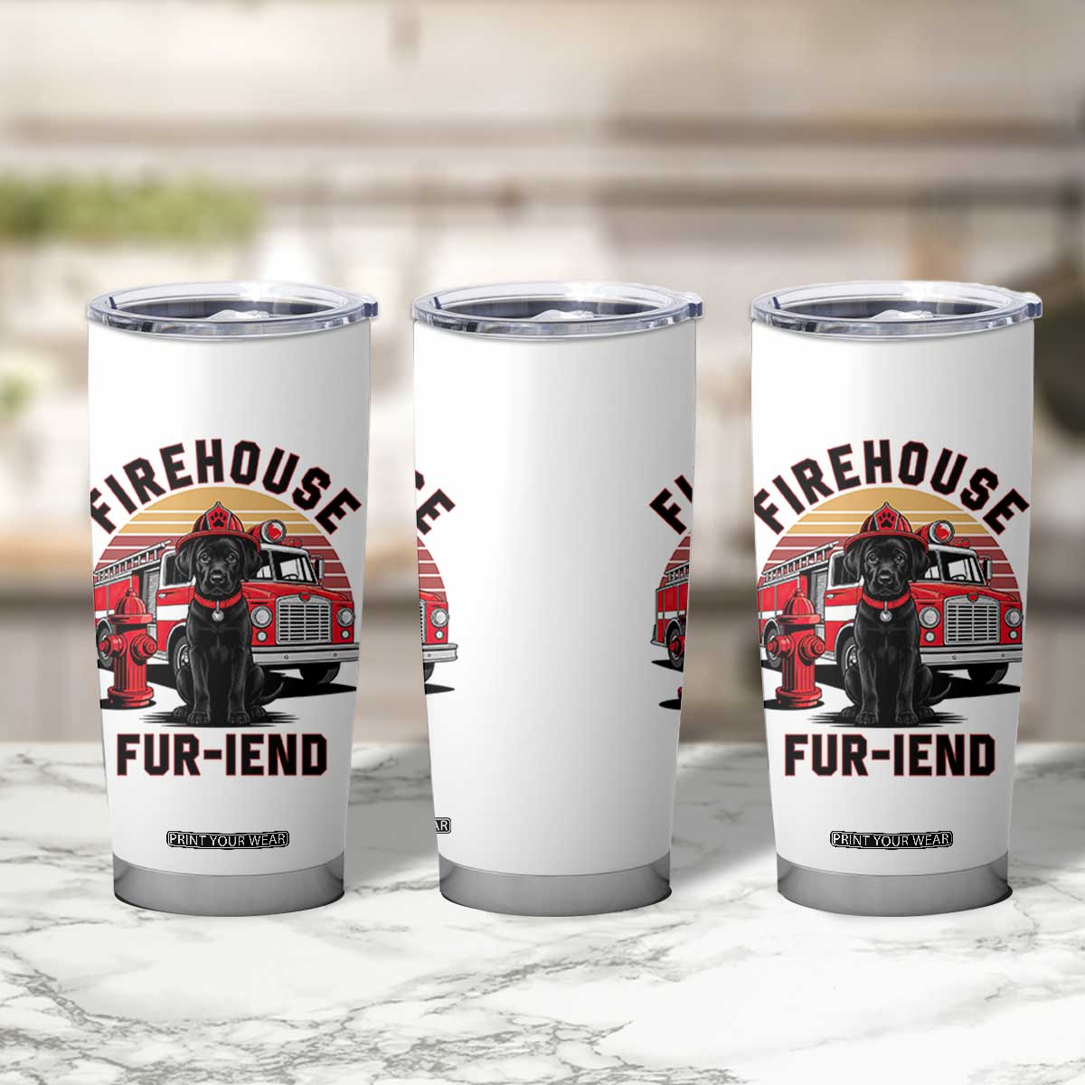 Firehouse Furiend Black Labrador Firefighter Tumbler Cup Fire Engine Rescue Dog Lover Gift