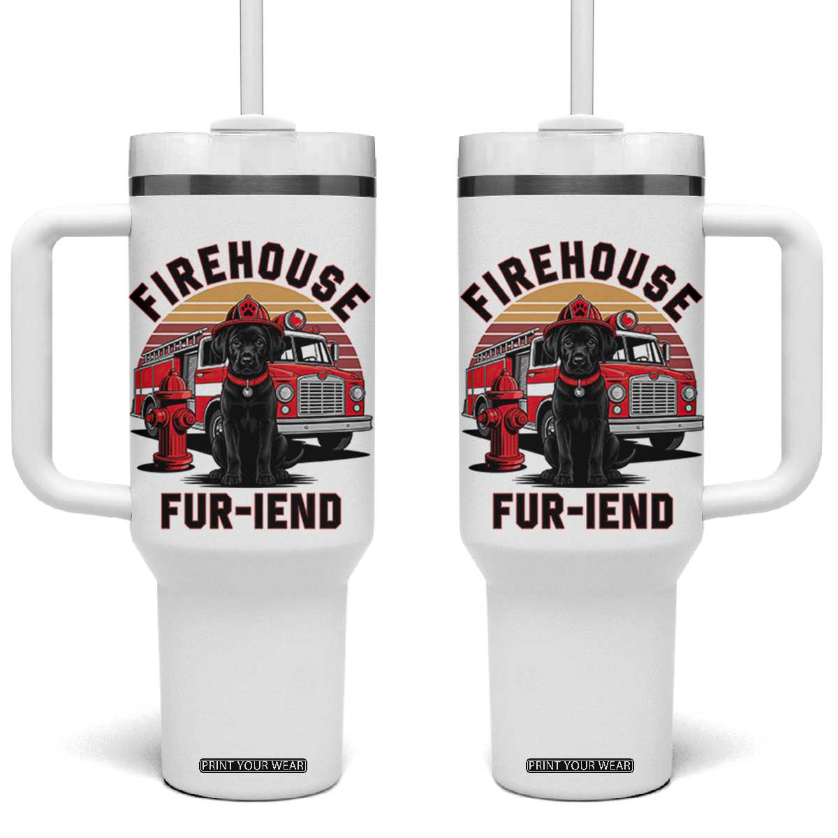 Firehouse Furiend Black Labrador Firefighter Tumbler With Handle Fire Engine Rescue Dog Lover Gift