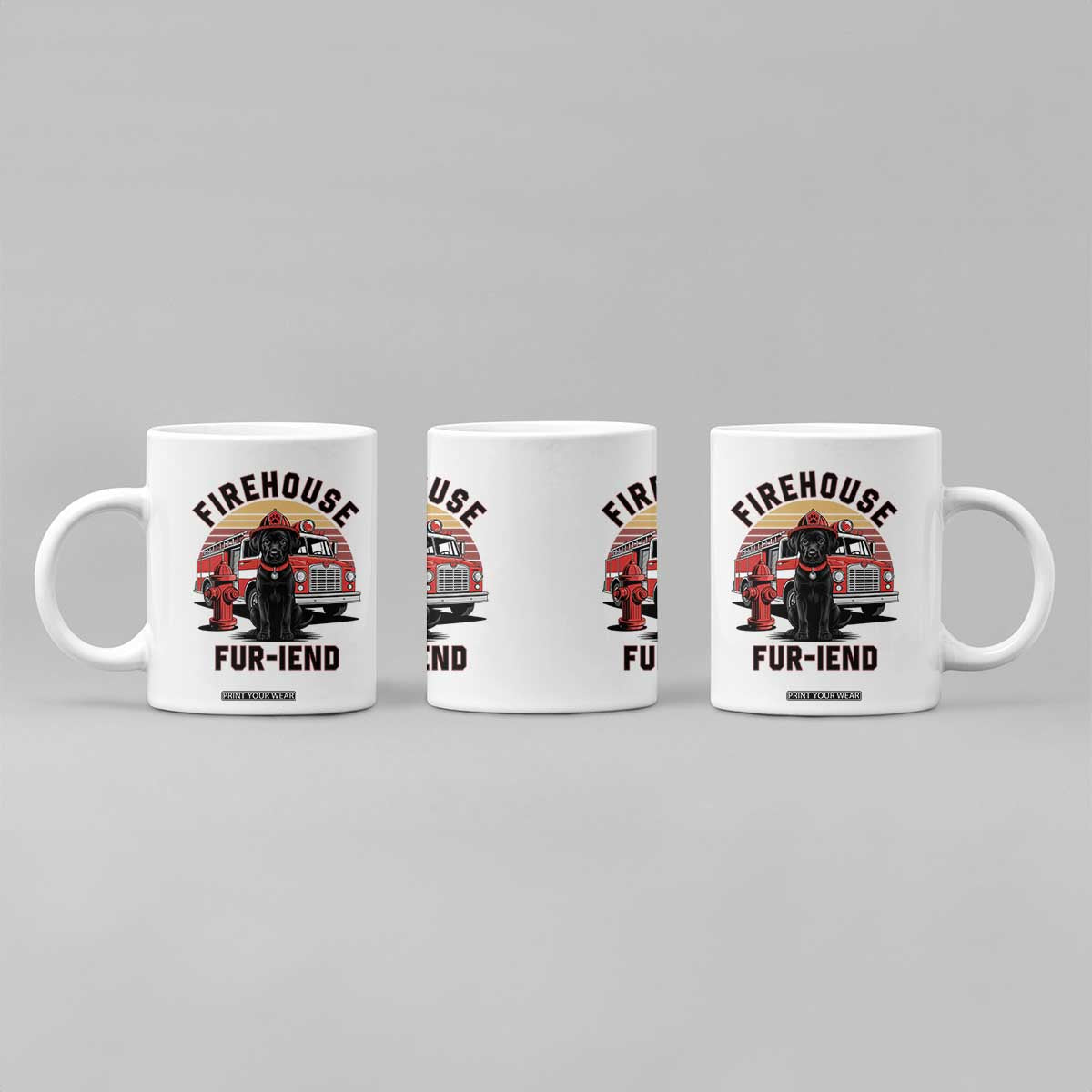 Firehouse Furiend Black Labrador Firefighter Coffee Mug Fire Engine Rescue Dog Lover Gift