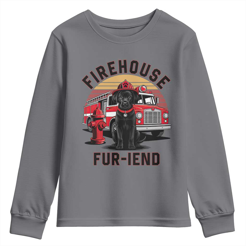 Firehouse Furiend Black Labrador Firefighter Youth Sweatshirt Fire Engine Rescue Dog Lover Gift