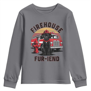 Firehouse Furiend Black Labrador Firefighter Youth Sweatshirt Fire Engine Rescue Dog Lover Gift
