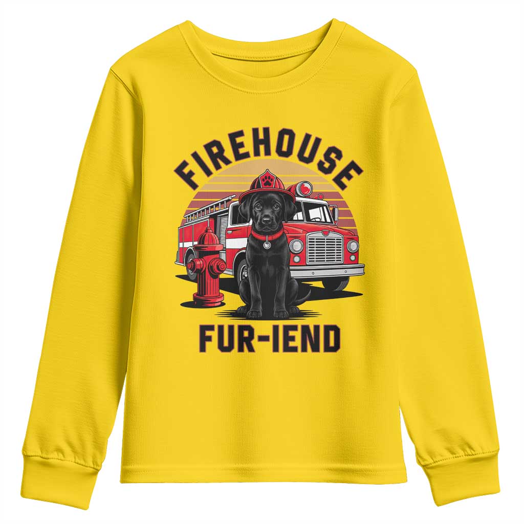 Firehouse Furiend Black Labrador Firefighter Youth Sweatshirt Fire Engine Rescue Dog Lover Gift