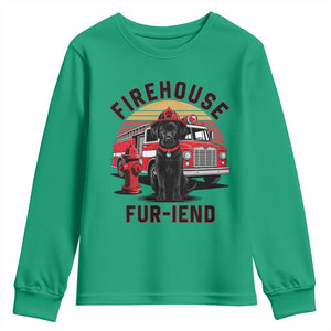 Firehouse Furiend Black Labrador Firefighter Youth Sweatshirt Fire Engine Rescue Dog Lover Gift
