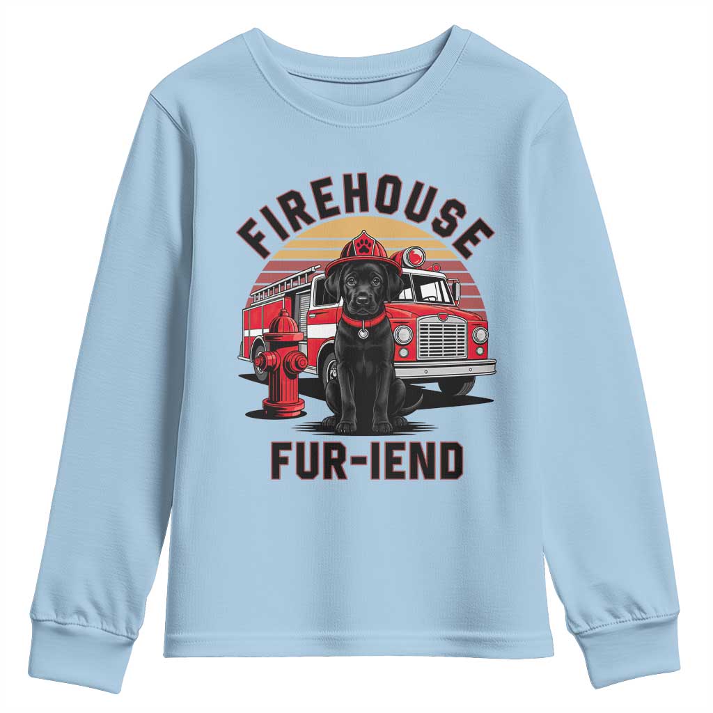 Firehouse Furiend Black Labrador Firefighter Youth Sweatshirt Fire Engine Rescue Dog Lover Gift