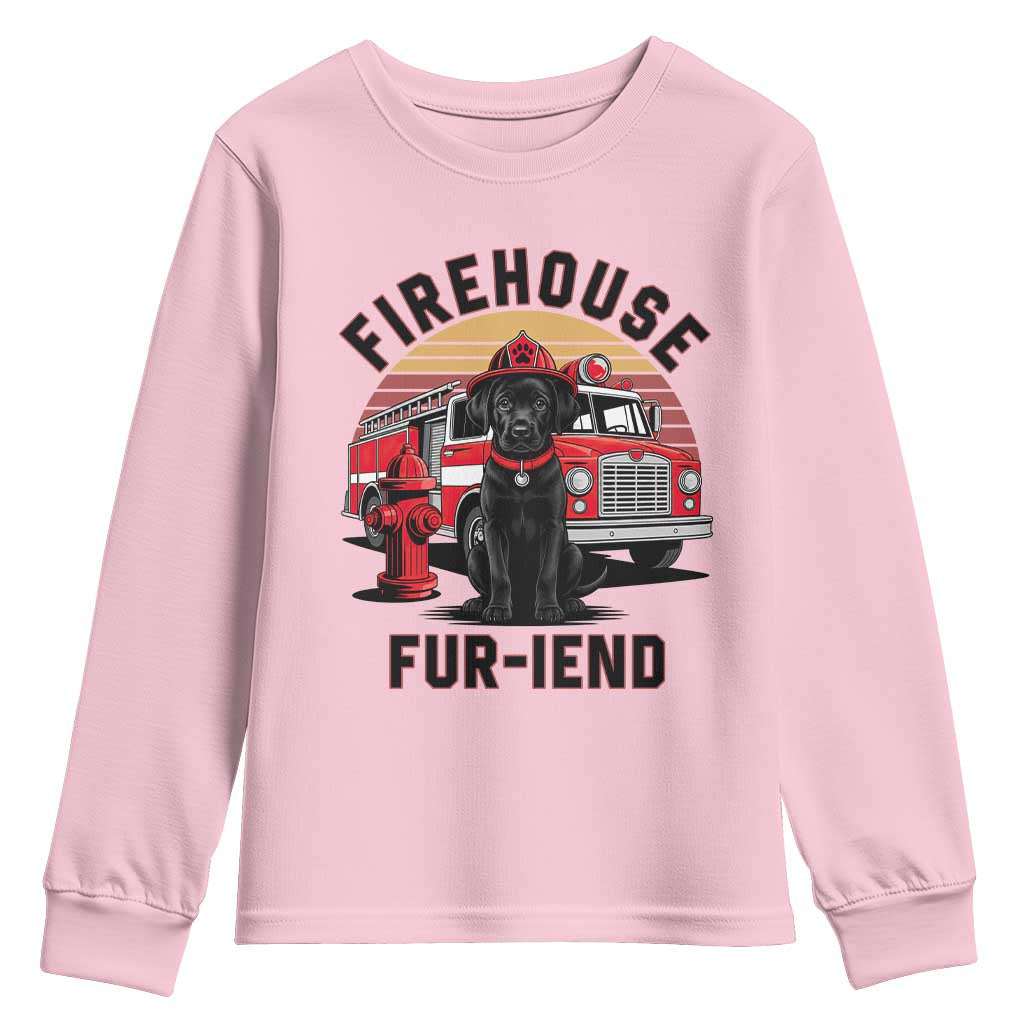 Firehouse Furiend Black Labrador Firefighter Youth Sweatshirt Fire Engine Rescue Dog Lover Gift