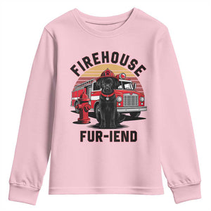 Firehouse Furiend Black Labrador Firefighter Youth Sweatshirt Fire Engine Rescue Dog Lover Gift