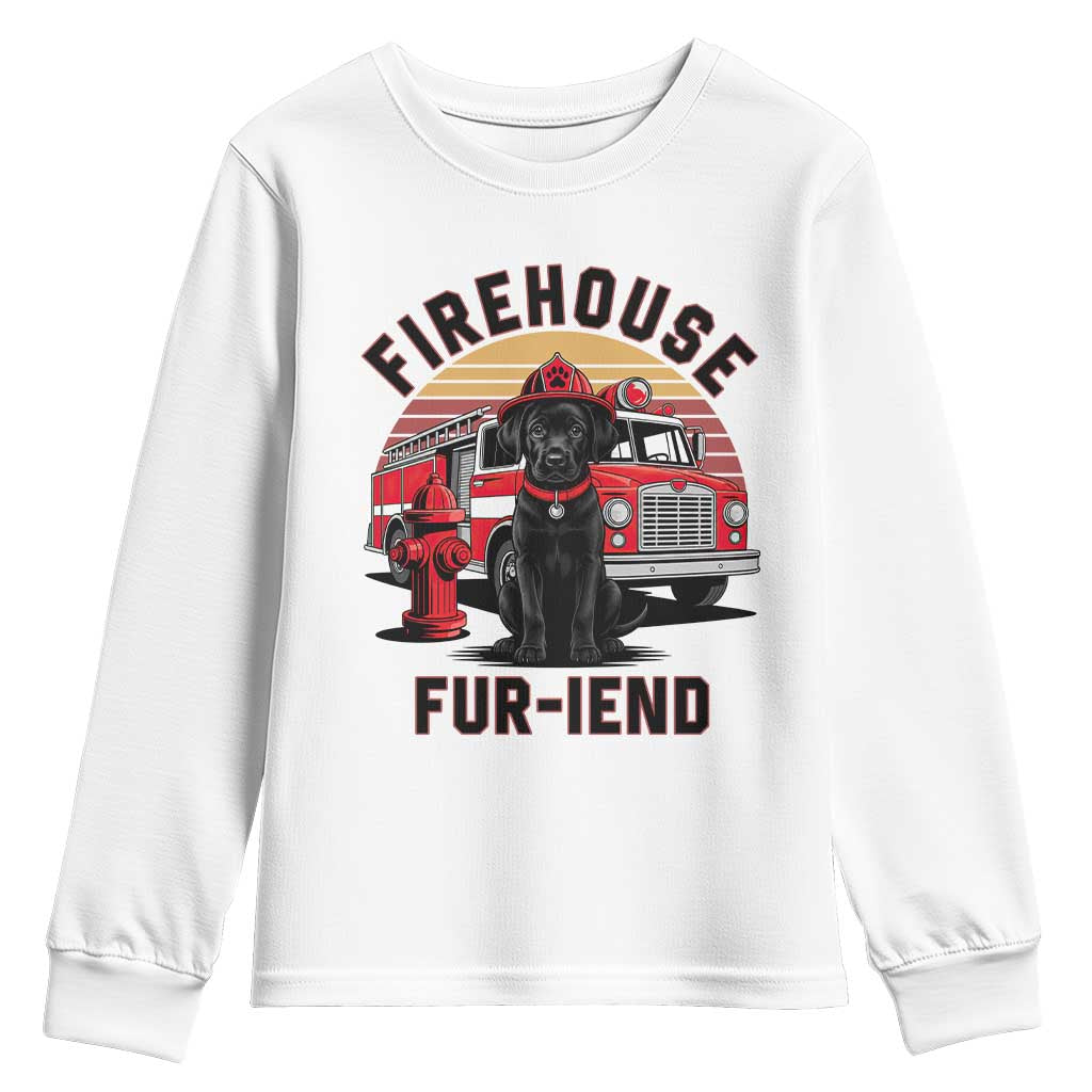 Firehouse Furiend Black Labrador Firefighter Youth Sweatshirt Fire Engine Rescue Dog Lover Gift