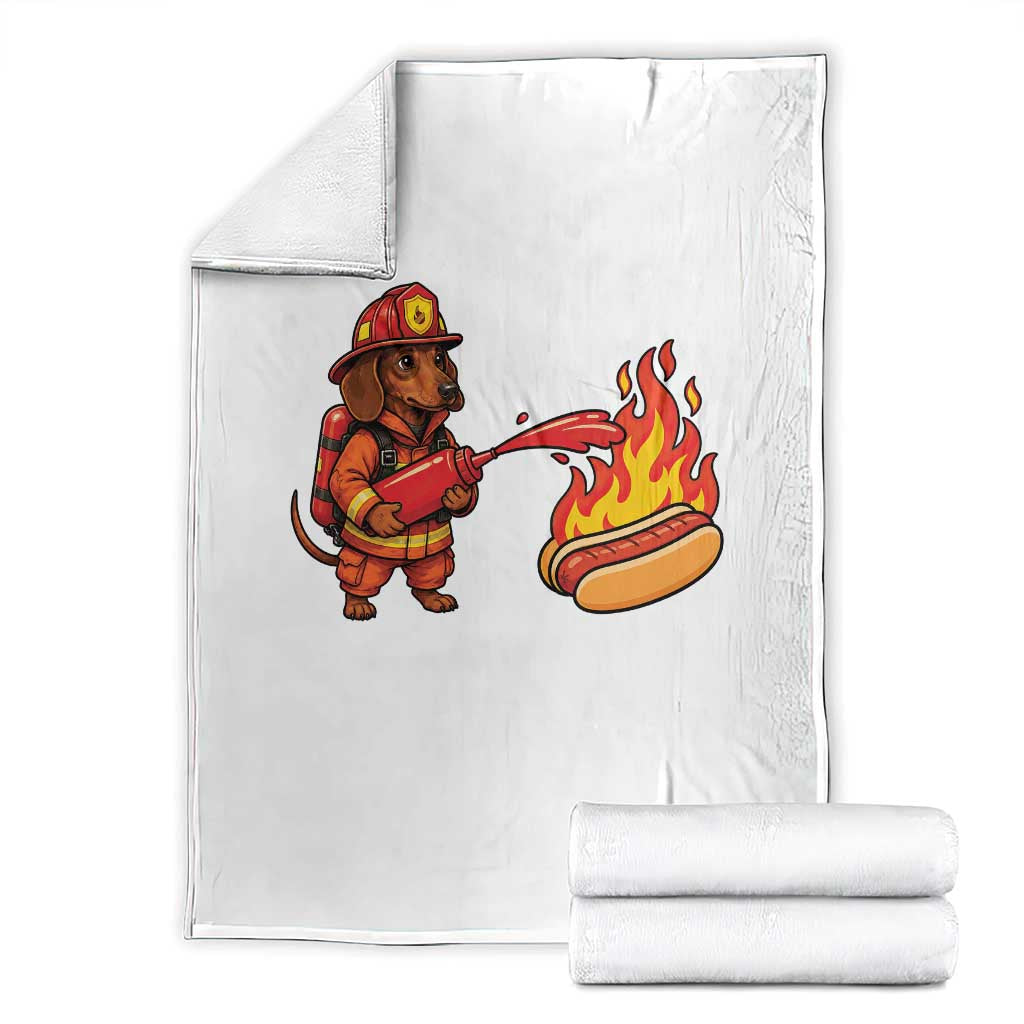 Funny Firefighter Dachshund Hot Dog Throw Blanket BBQ Ketchup Rescue Dog Lover Gift